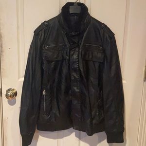 Calvin Klein leather coat with faux fur collar